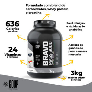 Kit 2x Hipercalórico 3kg Bravo Mass GoUP Nutriton + Coqueteleira - Image 5